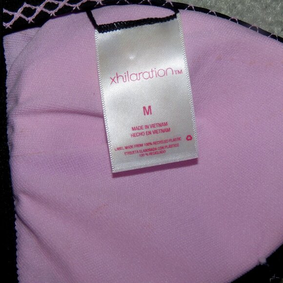 Xhilaration Black Triangle String Bikini Top Blue Pink & Mesh Trim Accents - M - Picture 6 of 9